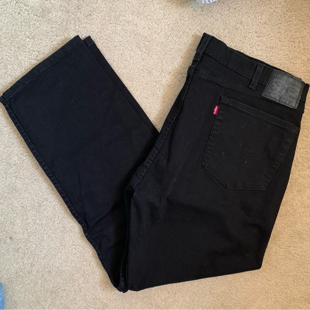 Levi's Strauss Black Dark Wash 99% Cotton Jeans Style 505 Regular Fit 42 x 30